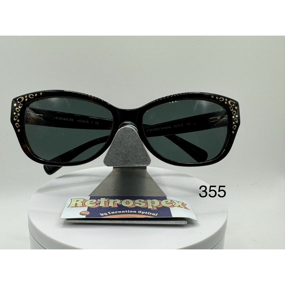 Vintage Y2K Sunglasses NOS 2000s Green Lens Coach HC6076 Narrow Tortoise Frame